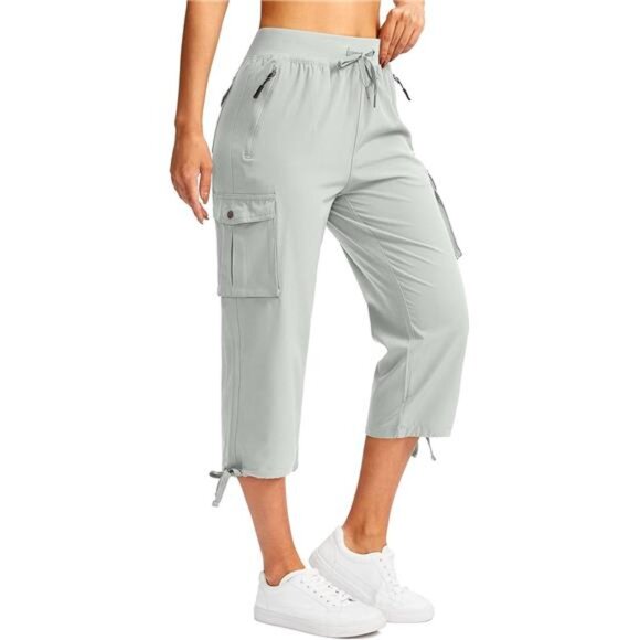 Women's Cargo Capris Blue with 6 Pockets‎ Lightweight Quick Dry Travel Pants - Picture 2 of 5